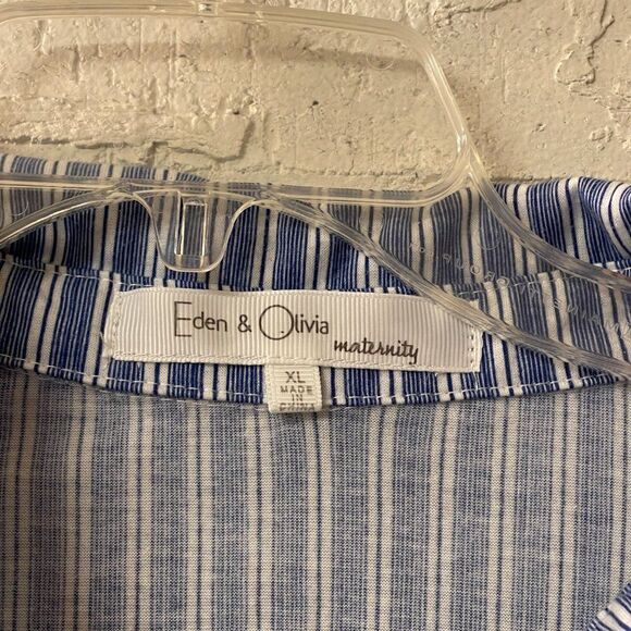Anthropology Eden & Olivia Maternity Button Down Shirt Blue White XL - Picture 3 of 10